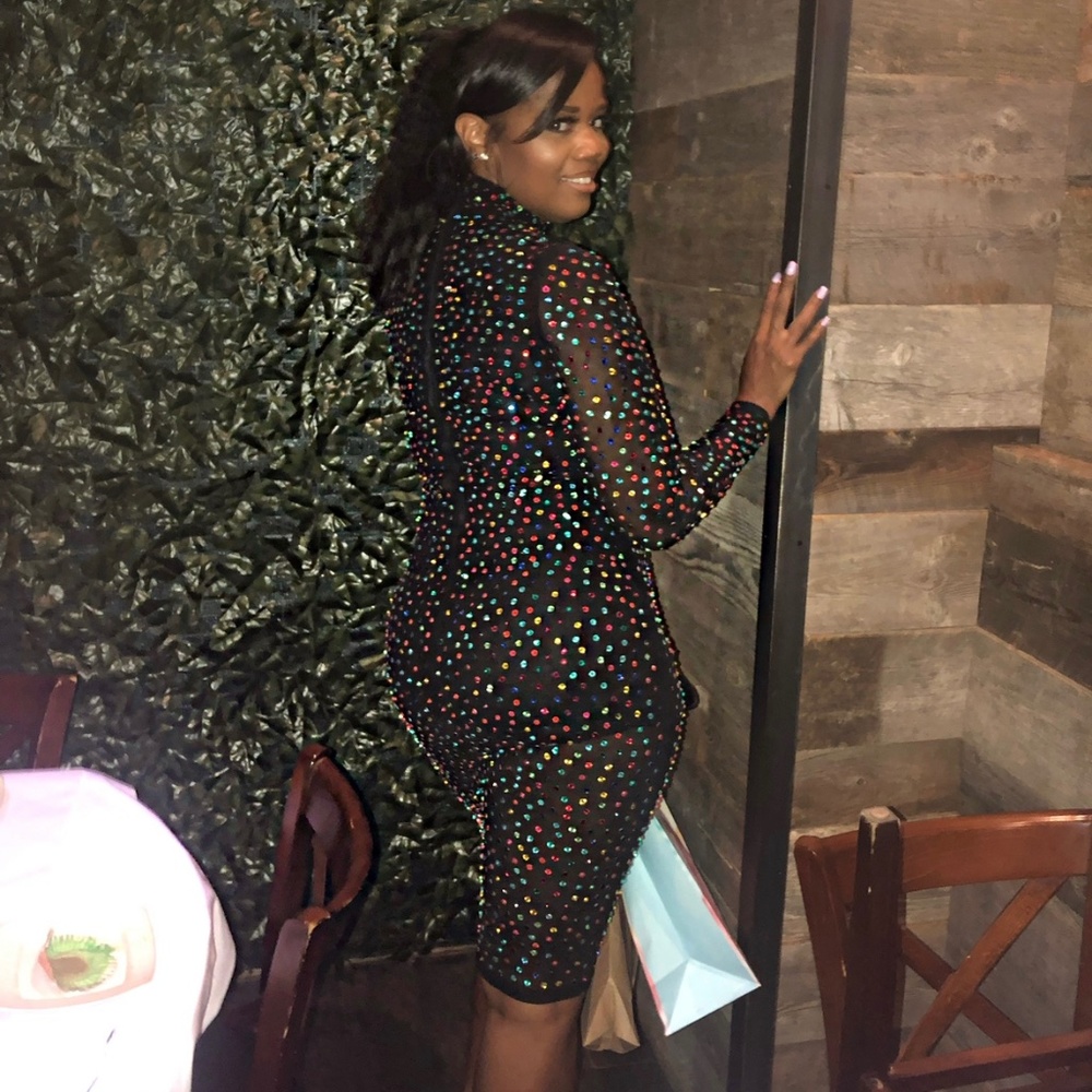 “Akira” Black Beaded Midi Dress